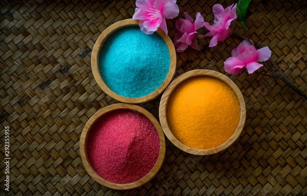 Fototapeta Spa treatments .Salt spa,salt in bowl for spa treatment.Thai spa massage   