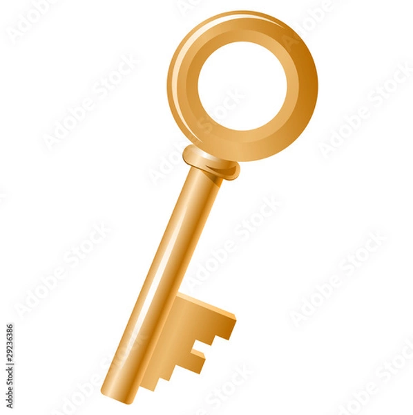 Obraz Old gold key isolated on white background