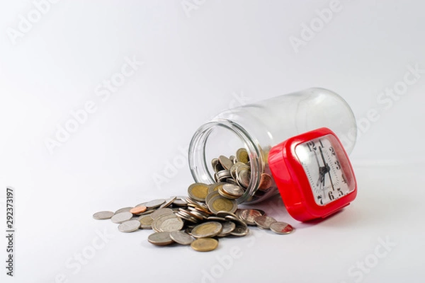 Fototapeta Saving money, saving money for the future ahead of life. And silver on a white background