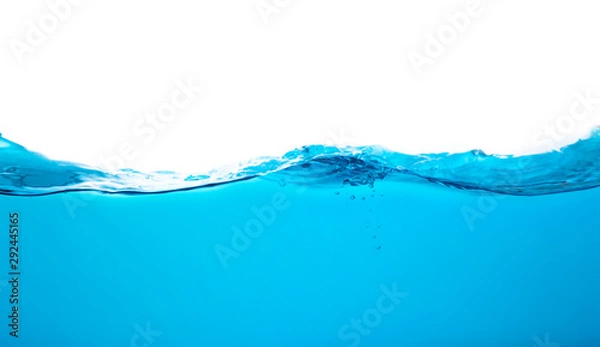Fototapeta Blue water splash wave surface with bubbles of air on white background.
