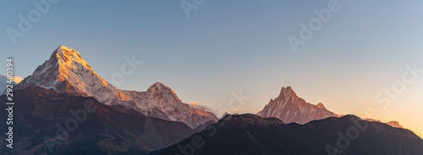 Fototapeta Panoramic view to Annapurna mountain, Viewpoint in the morning on Poon Hill, Nepal landscape,Himalaya Range, Asia. 