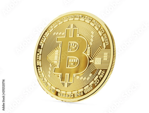 Fototapeta Golden bitcoin. Cryptocurrency and virtual money concept, golden coin with bitcoin symbol