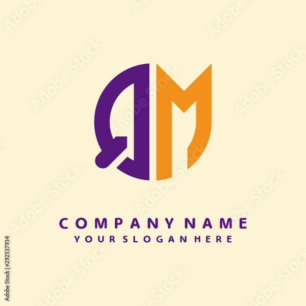 Obraz initial letter QM logo purple, orange. Monogram Vector Logo