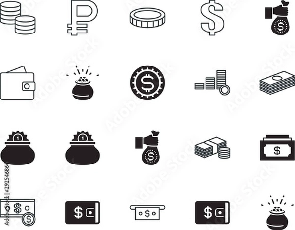 Obraz cash vector icon set such as: bills, ruble, abstract, clipart, america, forex, rub, cost, mobile, usd, reflection, shape, loan, russian, marketing, website, commercial, element, interface, economic