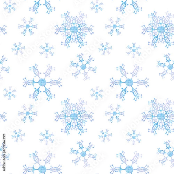Fototapeta Seamless winter pattern with snowflakes on a white background