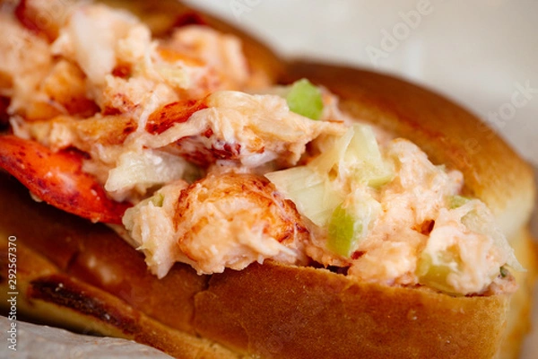 Fototapeta Lobster roll-lobster meat and celery on toasted roll