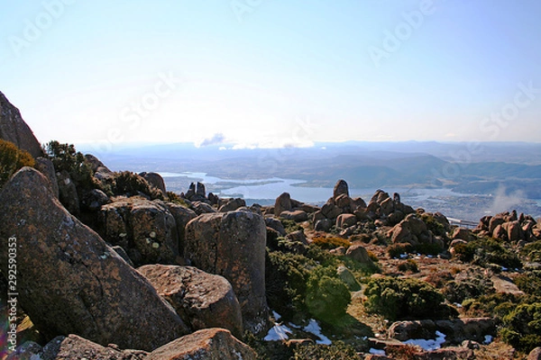 Fototapeta Looking down on Hobart from Mt. Wellington. Tasmania.