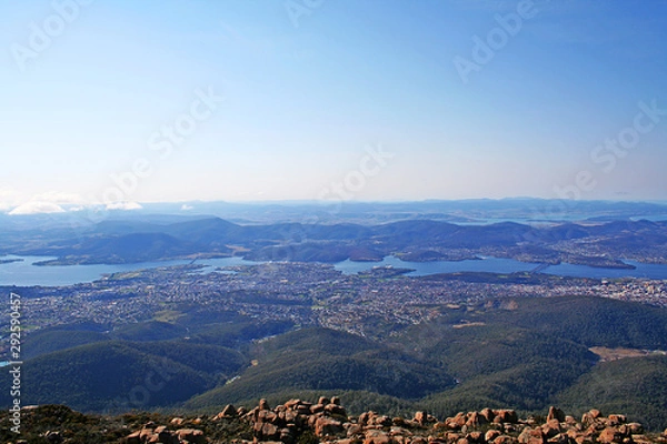 Fototapeta View over Hobart to the East from Mt. Wellington. Tasmania.