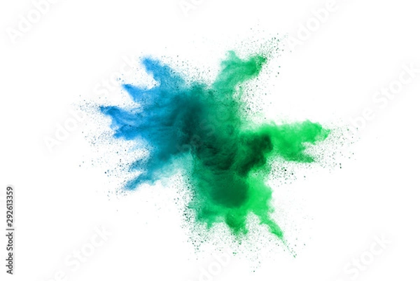 Obraz Freeze motion of colorful color powder exploding on white background.  Paint Holi.