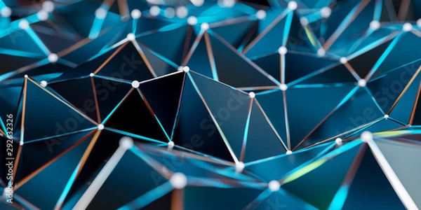 Fototapeta Abstract connection structure with connecting dots and lines - 3d rendering