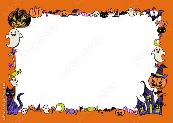 Obraz 手描き画 ハロウィーン　フレーム　横長