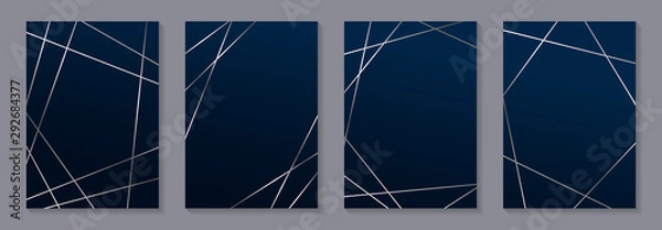 Fototapeta Set of modern geometric luxury wedding invitation design or card templates for business or presentation or greeting with silver lines on a navy blue background.
