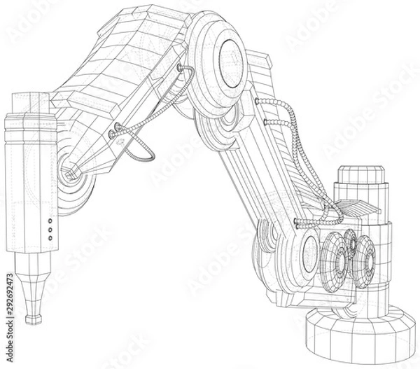 Obraz Industrial robot manipulator. EPS10 format. Wire-frame Vector created of 3d. EPS10 format.