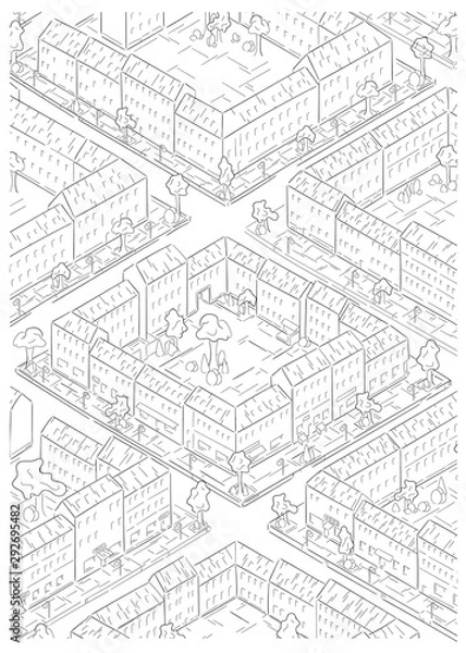 Fototapeta Aerial view drawing of a city