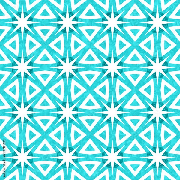 Fototapeta Teal star burst abstract geometric seamless textured pattern background