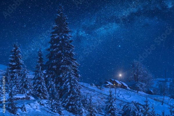 Fototapeta Alpine mountain under the starry night sky