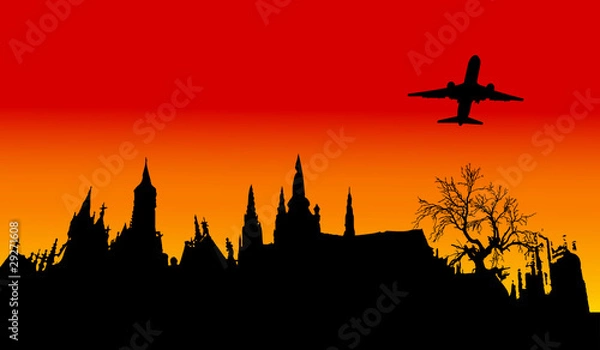 Obraz plane over the castle illustration