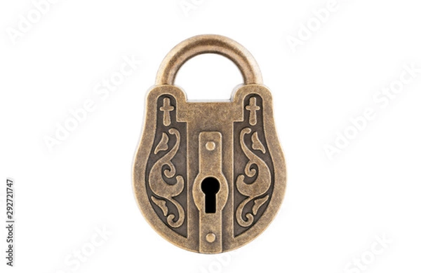 Fototapeta Vintage padlock isolated on white background with clipping path 