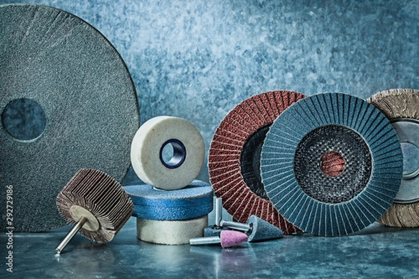 Obraz abrasive tools set on metalic background
