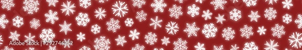 Obraz Christmas horizontal seamless banner of white snowflakes on red background