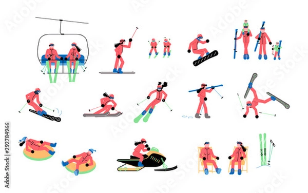 Obraz Set of Skiers isolated