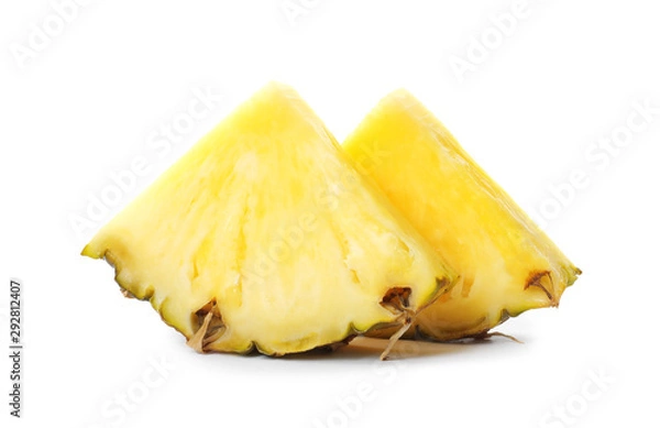 Fototapeta Slices of tasty juicy pineapple on white background