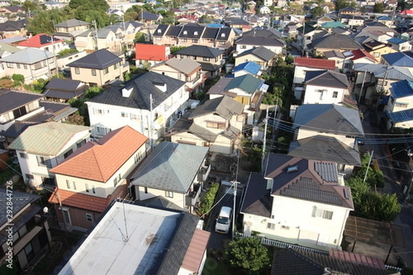 Obraz 住宅地の町並みと青空