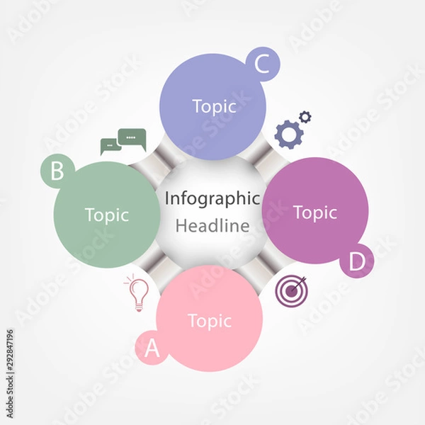 Fototapeta Infographic background with 4 steps circles design for presentation or web