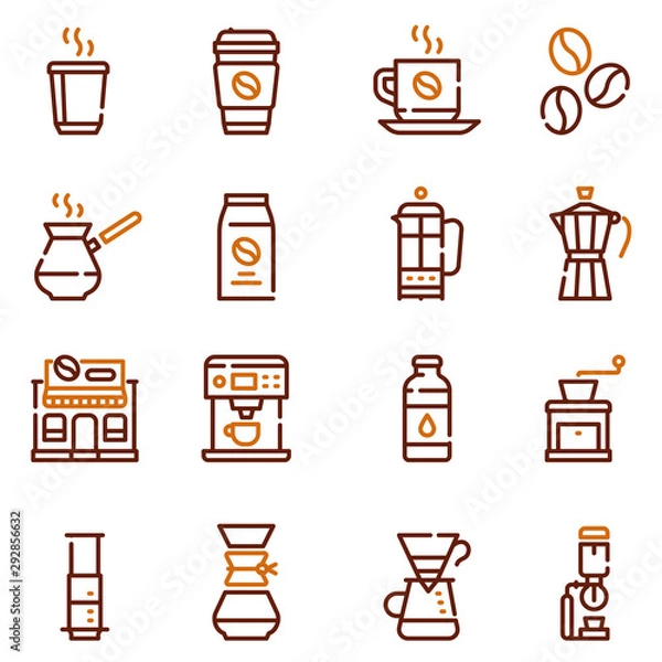 Obraz Natural coffee color linear icons set