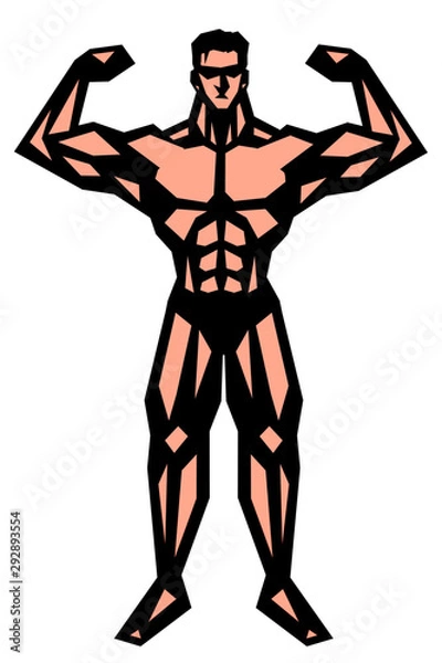 Fototapeta 男,筋肉,ボディビル,マッチョ,ポーズ,全身,パンツ,ビキニ,白背景,版画,切り絵,喜怒哀楽,表情