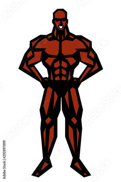 Obraz 褐色,筋肉,ボディビル,マッチョ,ポーズ,全身,パンツ,ビキニ,白背景,版画,切り絵,喜怒哀楽,表情