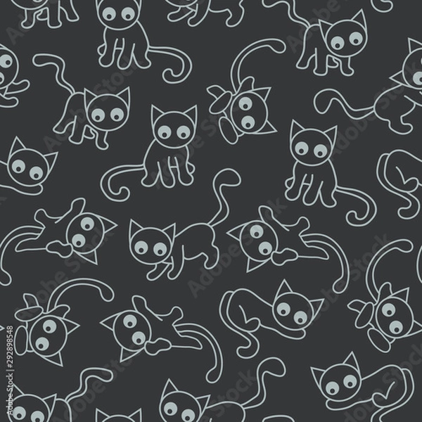 Fototapeta Vector seamless cat pattern in black. Simple abstract doodle pets made into repeat. Great for background, wallpaper, wrapping paper, packaging, fashion.