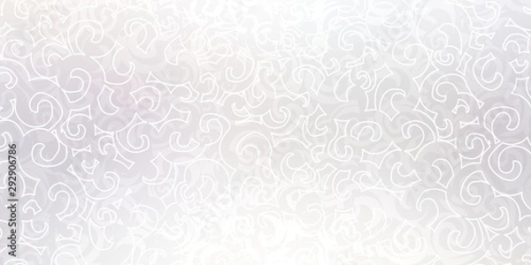 Fototapeta Winter curls abstract ornament. White subtle plexus background. Clear light twirls textured pattern. Shiny silver pale loops graphic. Empty template.