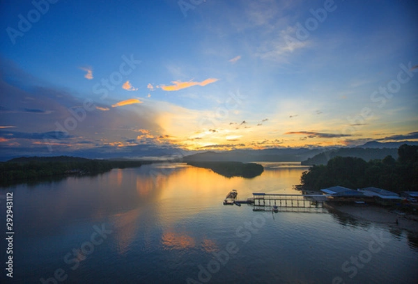 Fototapeta sunrise moment view at one of the famous port for photographer in Borneo