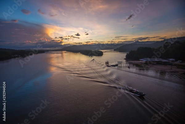 Fototapeta sunrise moment view at one of the famous port for photographer in Borneo