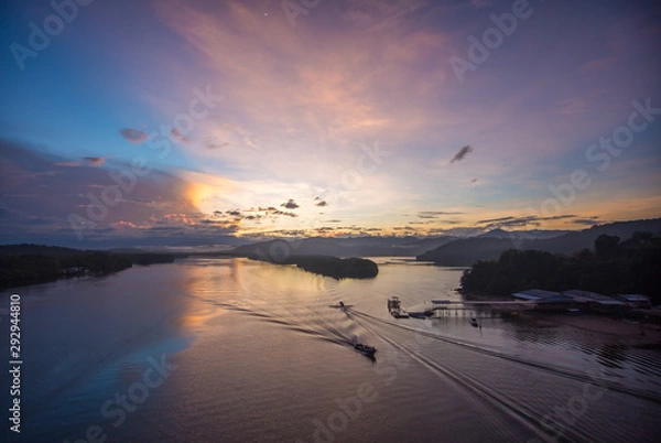 Fototapeta sunrise moment view at one of the famous port for photographer in Borneo