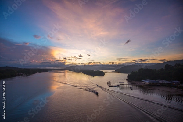 Fototapeta sunrise moment view at one of the famous port for photographer in Borneo