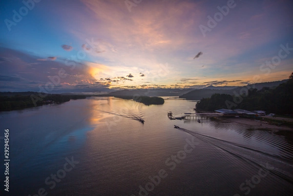 Fototapeta sunrise moment view at one of the famous port for photographer in Borneo