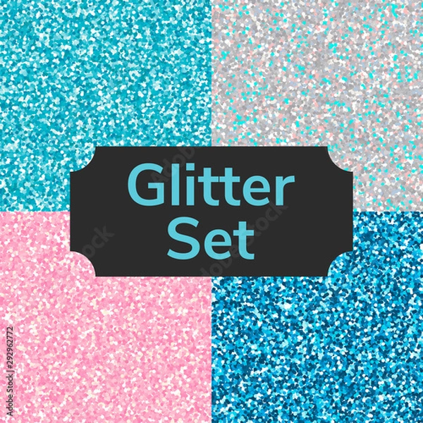 Fototapeta Set square color glitter texture pattern. Silver, pink, blue.