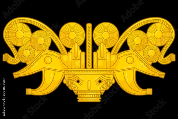 Fototapeta Ancient Colombian golden heads of some pre hispanic native cultures,Vector Illustration Set in black background.