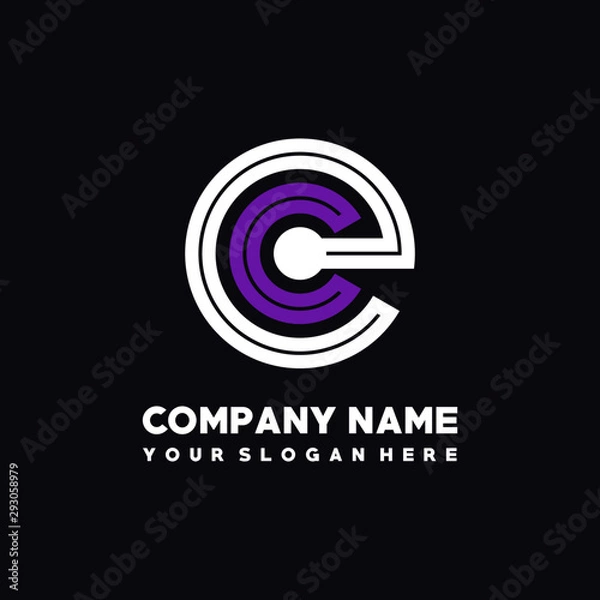 Obraz initial letter EC logo, round logo white, purple lowercase letters