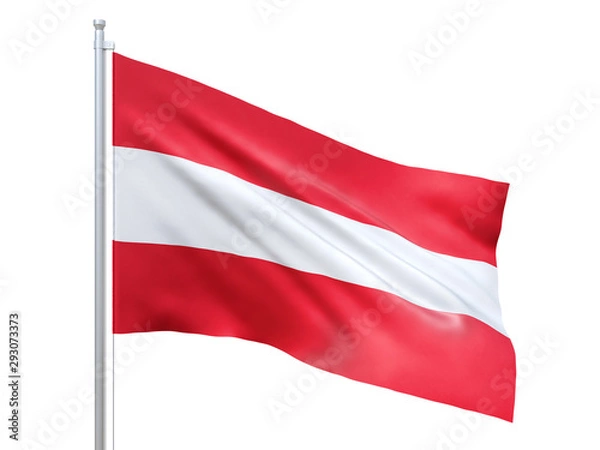 Fototapeta Austria flag waving on white background, close up, isolated. 3D render