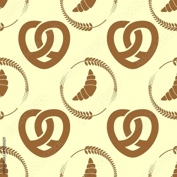 Fototapeta Pretzel and Wheat Ears seamless pattern. Vector illustration