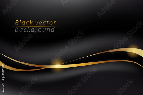 Obraz Abstract designed dark backdrop. Soft vector background. Vector template for graphic and web designs. Gold ribbons on the black background