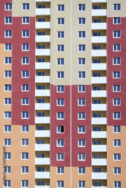 Obraz Kiev, Ukraine - June 10, 2017: Texture and background with building and windows. The facade of a new multi-storey building. A new-build multi-storey housing estate
