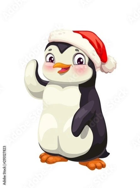 Fototapeta Penguin animal, cartoon antarctic bird in red hat