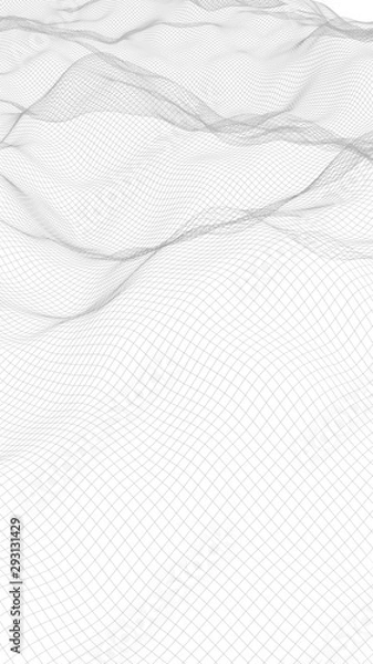 Fototapeta Abstract landscape on a white background. Cyberspace grid. hi tech network. 3d illustration. Vertical orientation