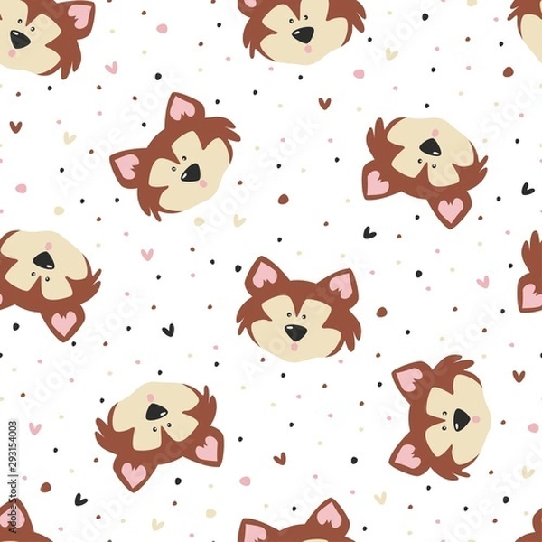 Obraz Seamless pattern with cute dog. Vector illustration.
