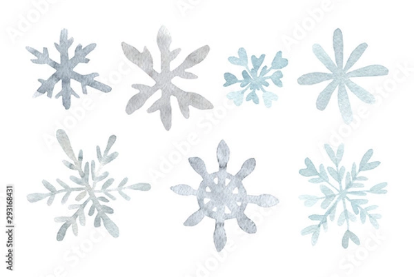 Fototapeta Watercolor snowflake isolated on white background. Symbol of winter.