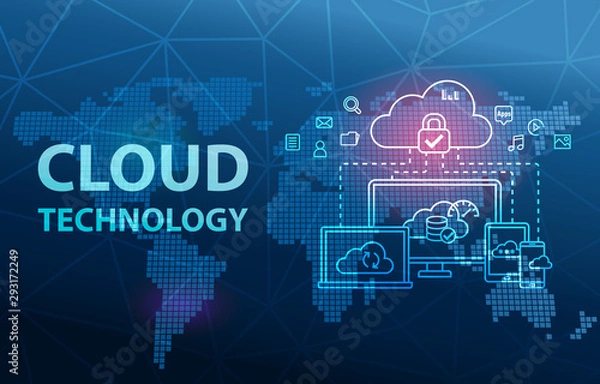 Fototapeta Cloud Technology Computing Network Data Storage Analytics Background